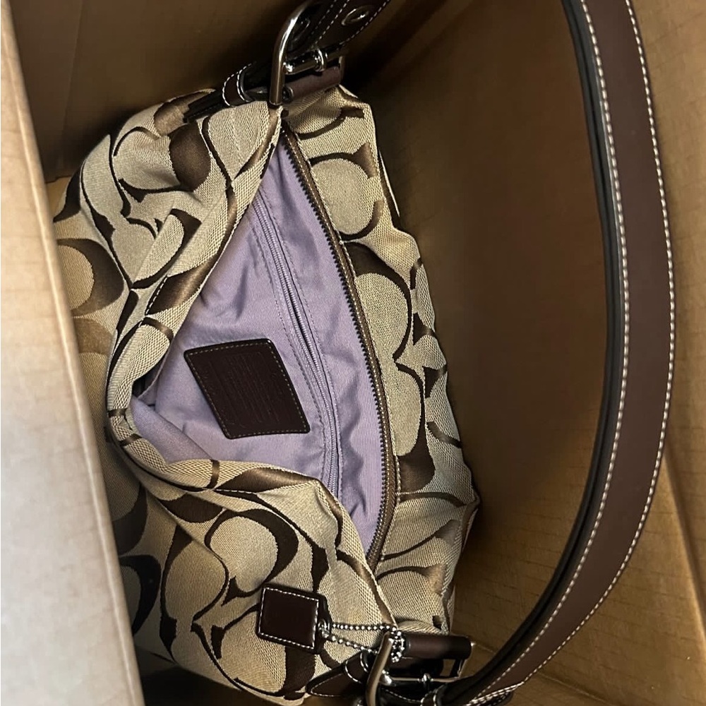 Coach Brown and Beige Signature Hobo Bag - Picture 12 of 14